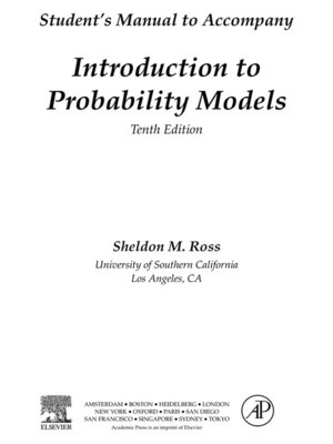 cover image of Introduction to Probability Models, Student Solutions Manual (e-only)